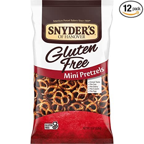 Gluten free mini pretzels bag mentioned in the post